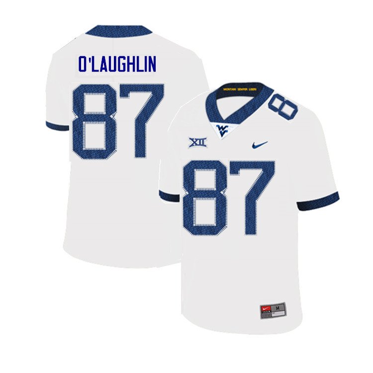 2019 Men #87 Mike O'Laughlin West Virginia Mountaineers College Football Jerseys Sale-White - Click Image to Close
